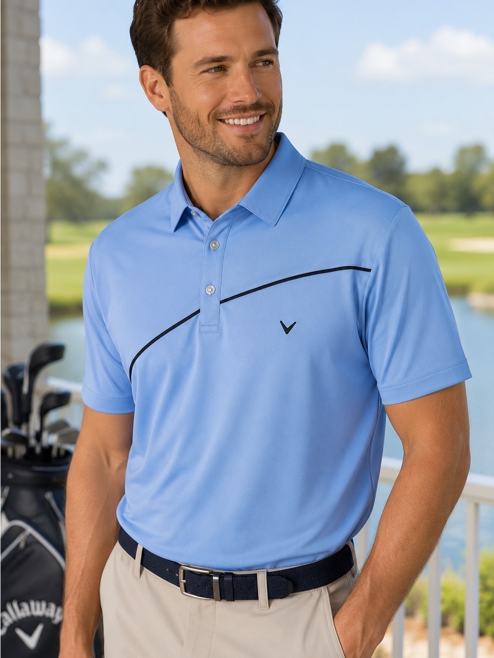 Callaway Light Blue Polo with Black Accent Piping